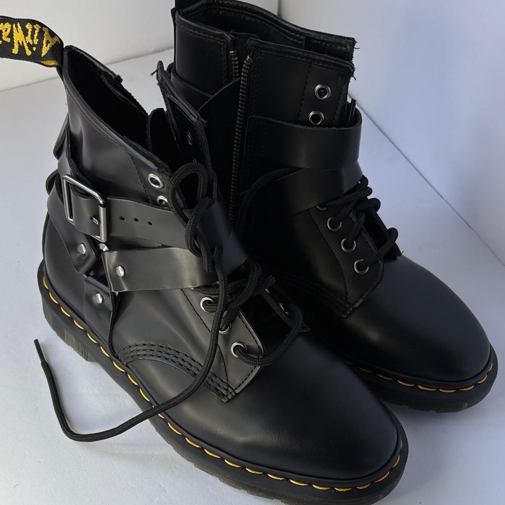 Dr. Martens Black Leather Strap Boots